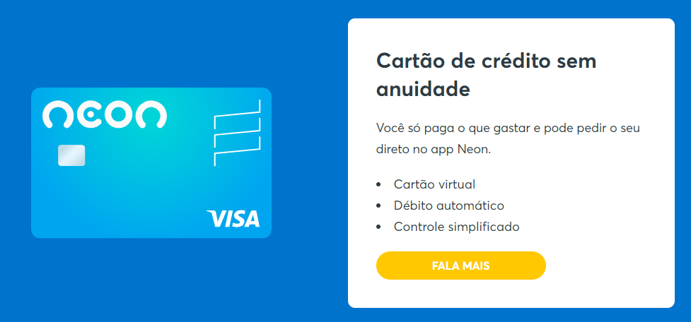 Principais benefícios: Cartão de crédito Neon Logo