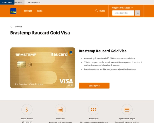 Cartão de crédito Brastemp Itaucard Gold Visa