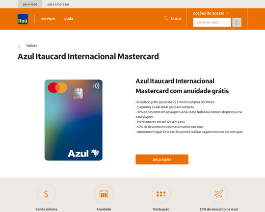 Cartão de crédito Azul Internacional Master