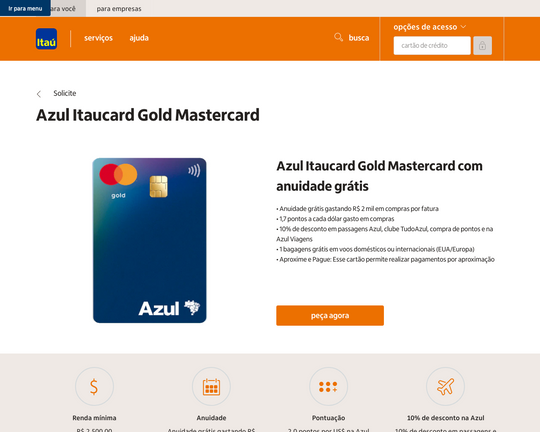 Cartão de crédito Azul Itaucard Gold Mastercard