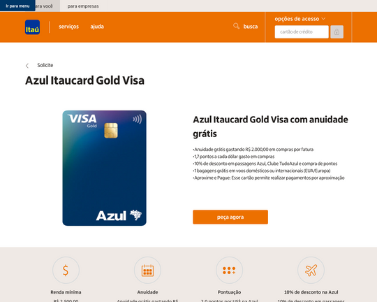 Cartão de crédito Azul Itaucard Gold Visa