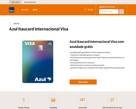 Cartão de crédito Azul Itaucard Internacional Visa