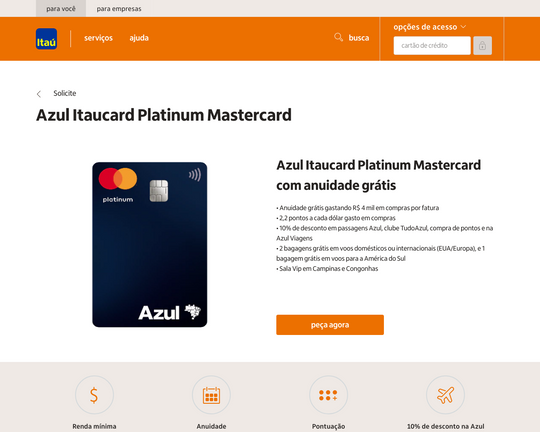 Cartão de crédito Azul Itaucard Platinum Mastercard