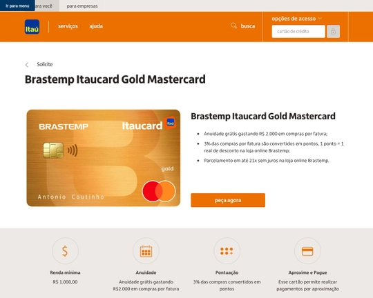 Cartão de crédito Brastemp Itaucard Gold Mastercard Logo