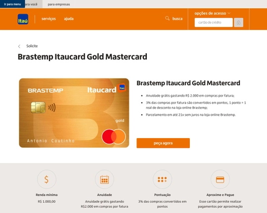 Cartão de crédito Brastemp Itaucard Gold Mastercard