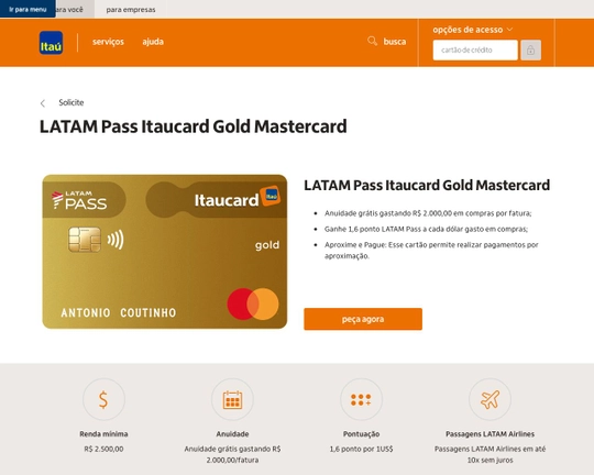 Cartão de Crédito LATAM Gold Master