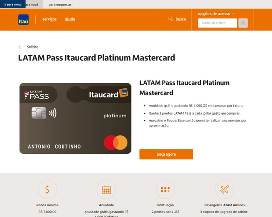 Cartão de Crédito LATAM Platinum Mastercard