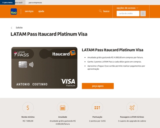 Cartão de Crédito LATAM  Platinum Visa