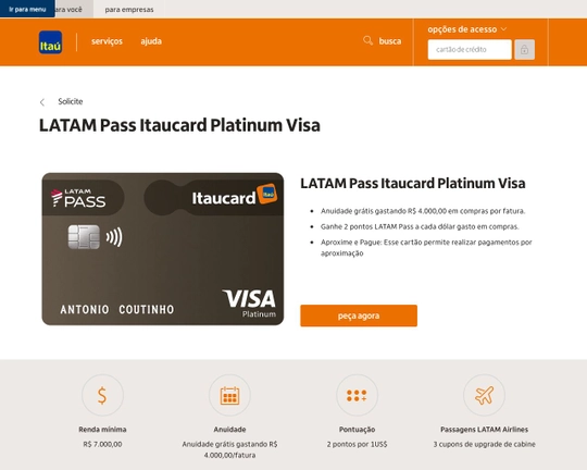Cartão de Crédito LATAM Platinum Visa